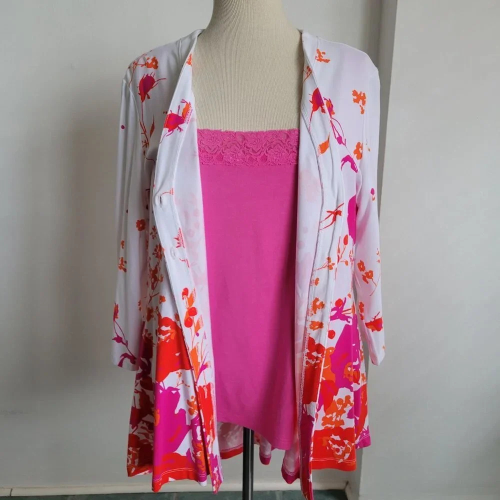 Isaac Mizrahi Live! Women's White Orange Floral Peplum Sweater (Size: Medium) - Picture 6 of 14